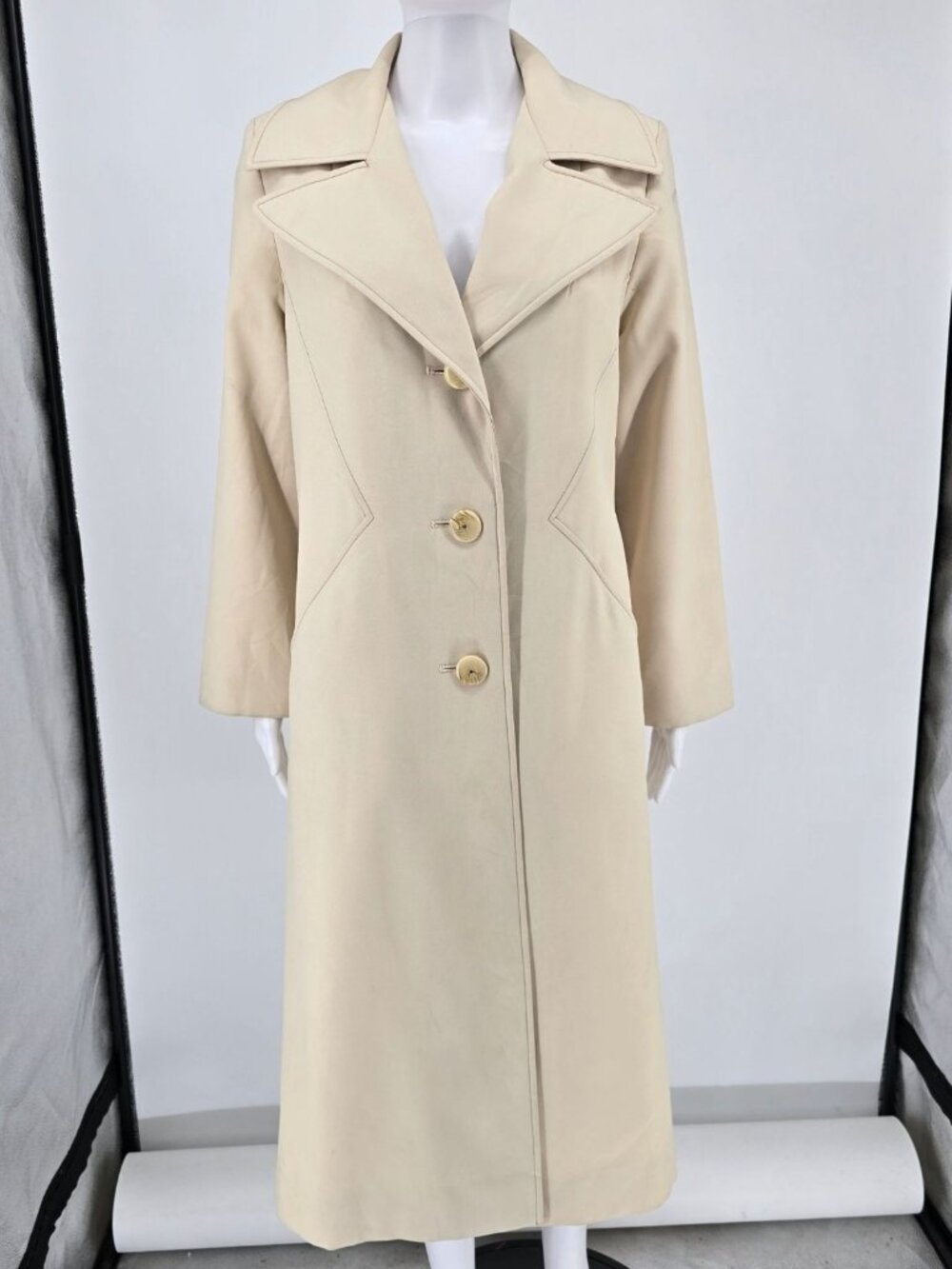 Vintage 1970s Fashionbilt Coat for All Seasons Cream Trench Style Long Coat (M)